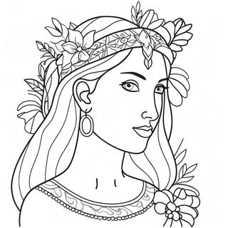 Pagina Da Colorare Della Dea Maestosa Con Fiori 89293-29564