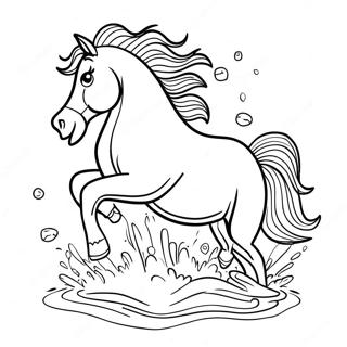 Pagina Da Colorare Di Un Cavallo Dinamico Che Salta Attraverso Lacqua 96340 35349