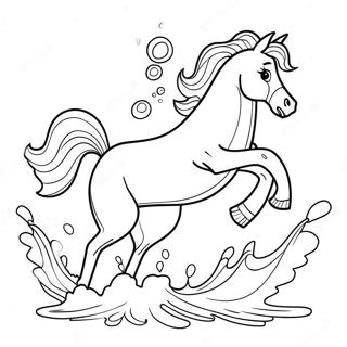Pagina Da Colorare Di Un Cavallo Dinamico Che Salta Attraverso Lacqua 96340 35350