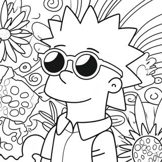 Pagina Da Colorare Di Bart Simpson Psichedelico Con Occhiali Da Sole 98470-37297