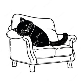 Pagina Da Colorare Del Gatto Nero Sonnolento Che Dorme Sul Divano 99217-37889