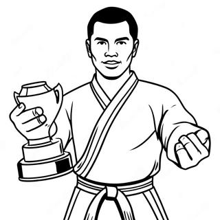 Pagina Da Colorare Campione Di Karate Con Trofeo Pagine Da Colorare